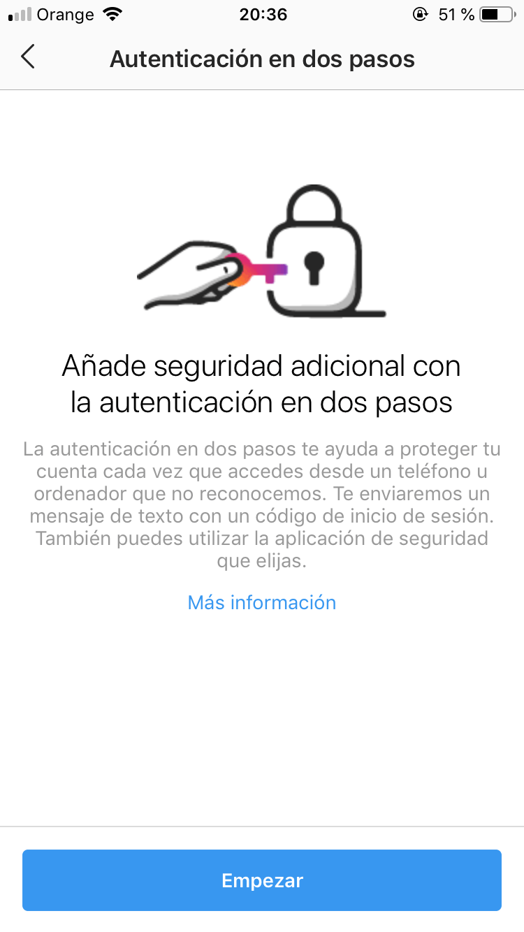 autenticacion en dos pasos instagram