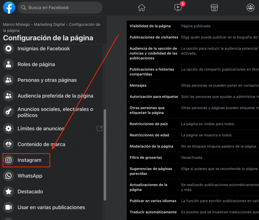 Vincula Instagram a Facebook